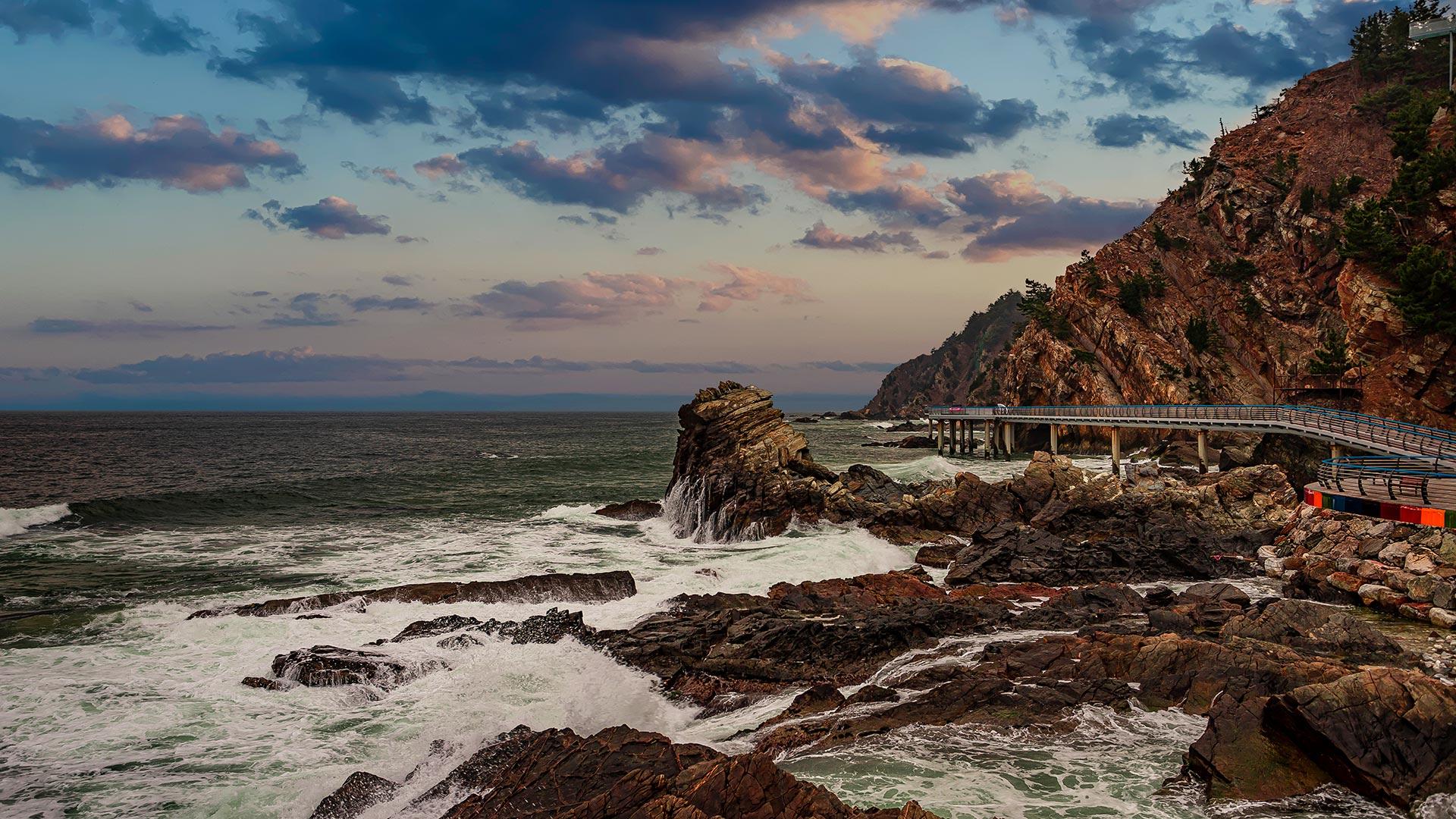 夕日が沈む貞洞深谷八幡波止道