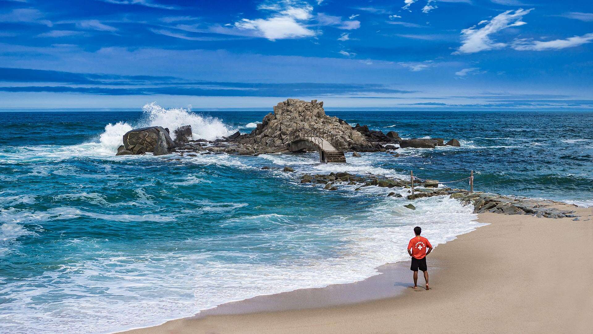 泗川津海滩有救生员