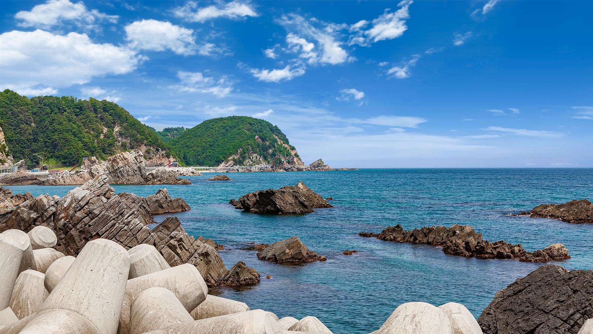 可以看到大海和岩層的獻花路02號海岸道路